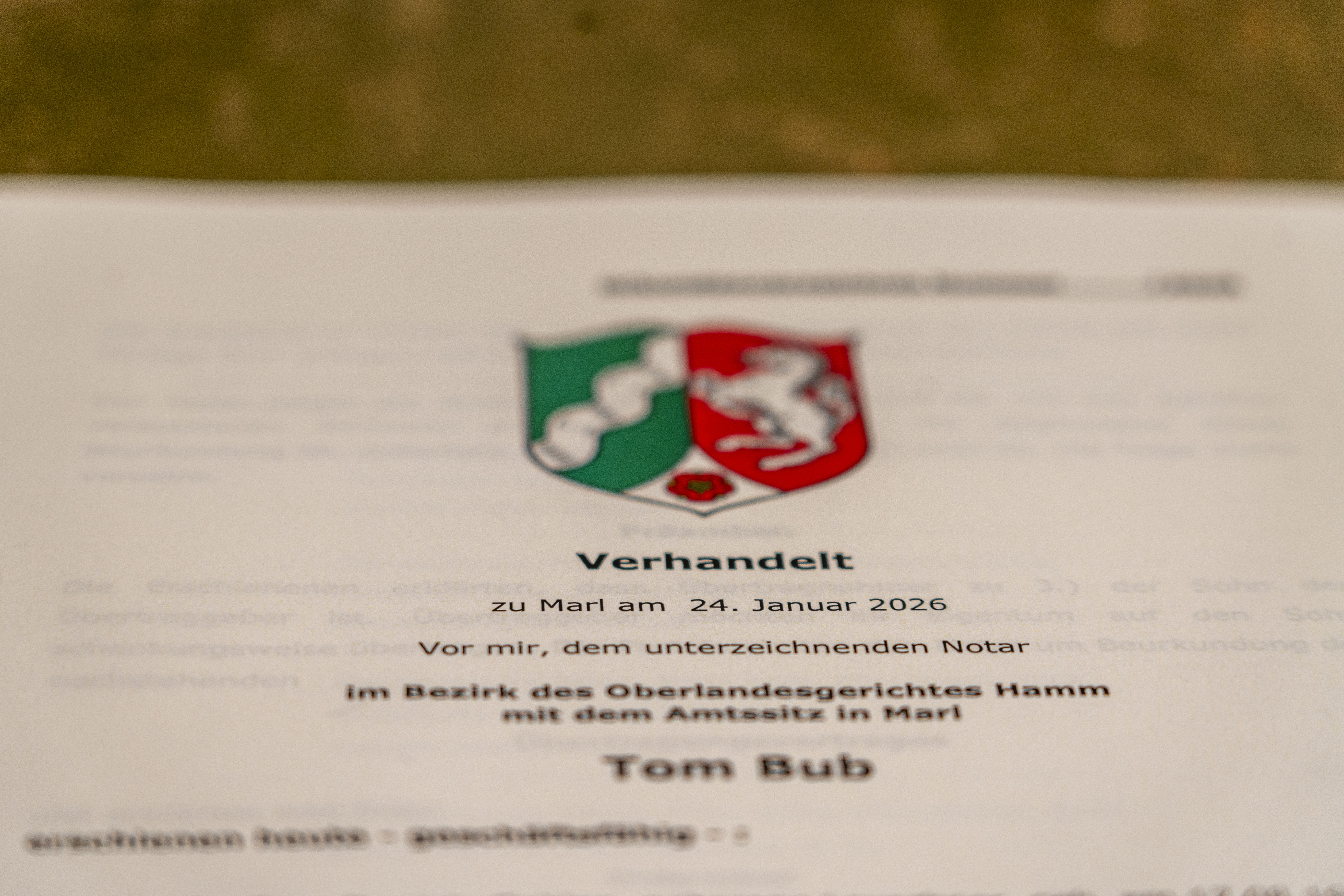 Notarurkunde Tom Bub